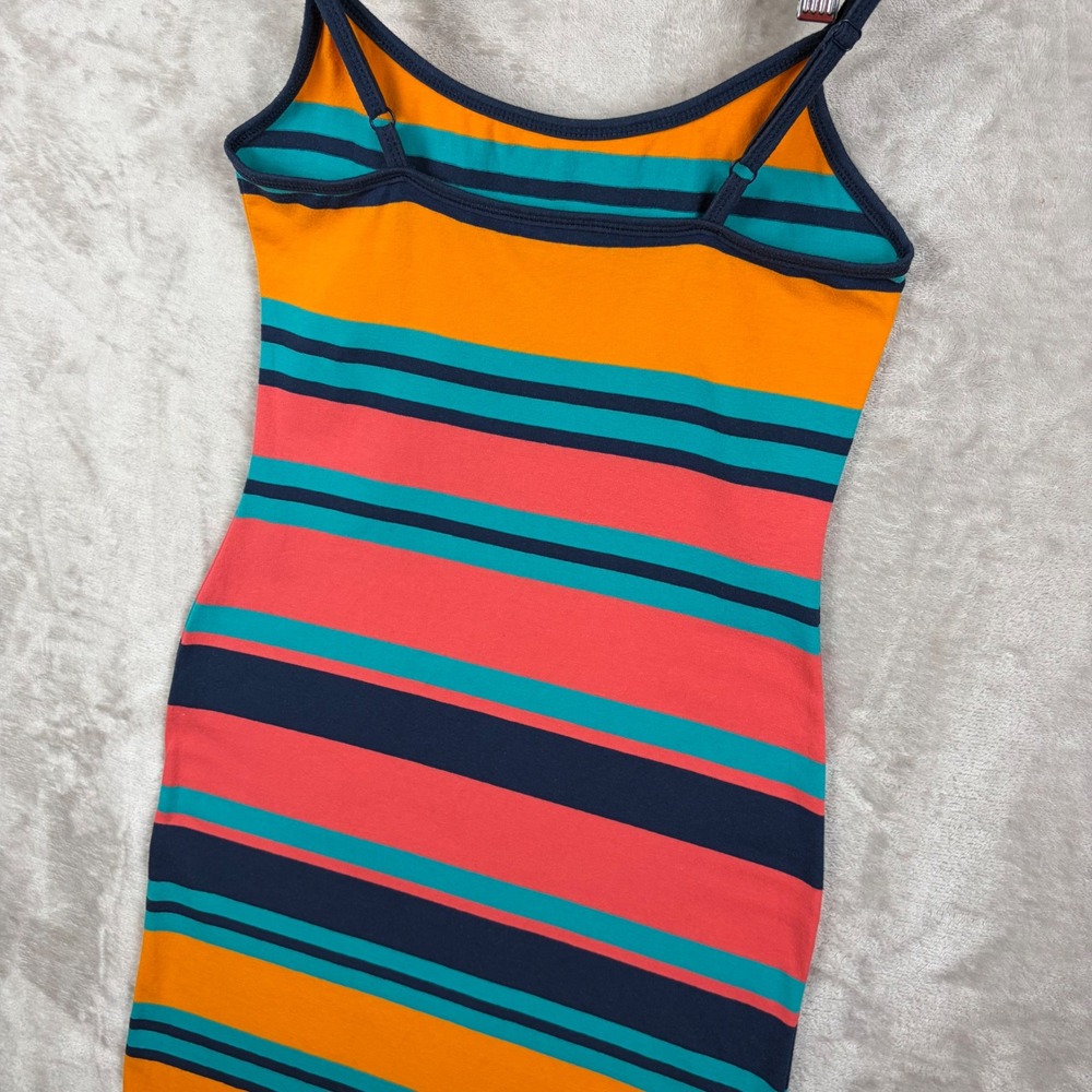 Derek Heart Maxi Dress M Striped Orange Blue Spaghetti Strap Beach Vacation - Picture 7 of 9